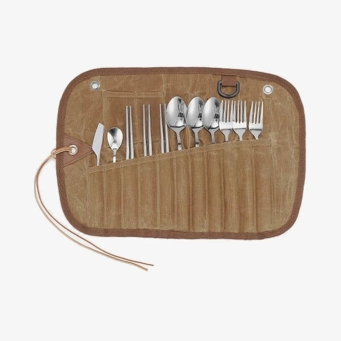 Multi-Compartment Outdoor Utensils Canvas Storage Bag