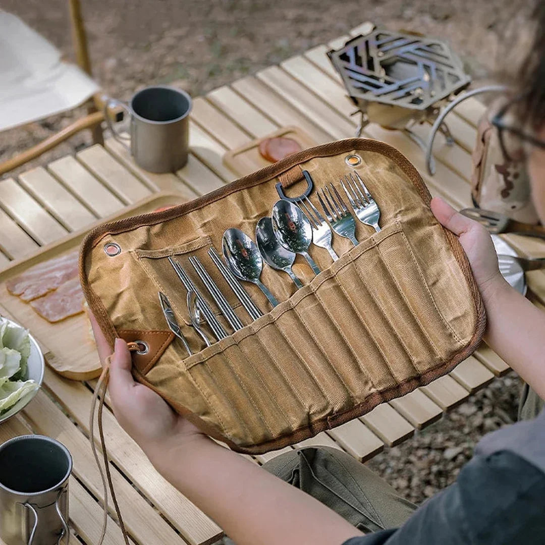 Multi-Compartment Outdoor Utensils Canvas Storage Bag