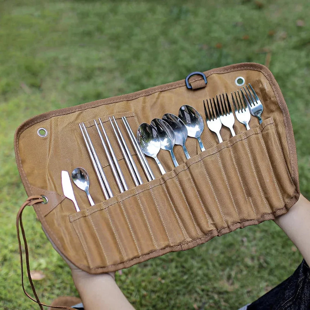 Multi-Compartment Outdoor Utensils Canvas Storage Bag