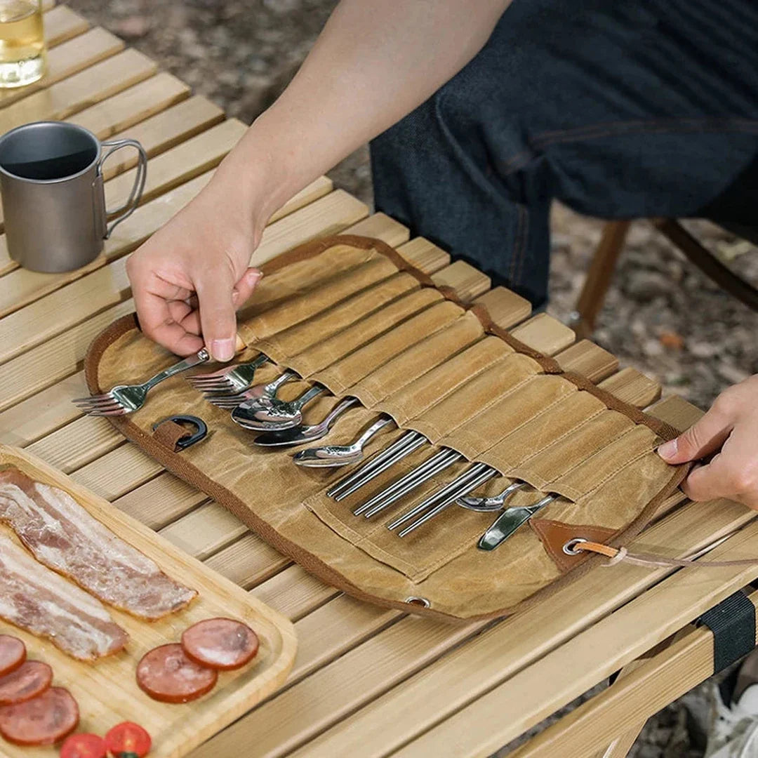 Multi-Compartment Outdoor Utensils Canvas Storage Bag