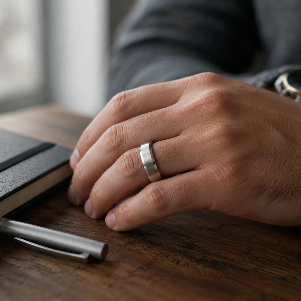 Valor Ring — Brushed Titanium Steel Ring for Everyday Strength
